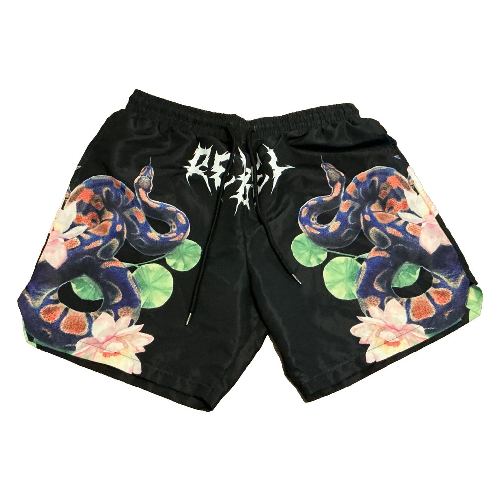 Rebel Vengeance Men Shorts Size Large Snake Tatoo Graphic Black Gothic Metal